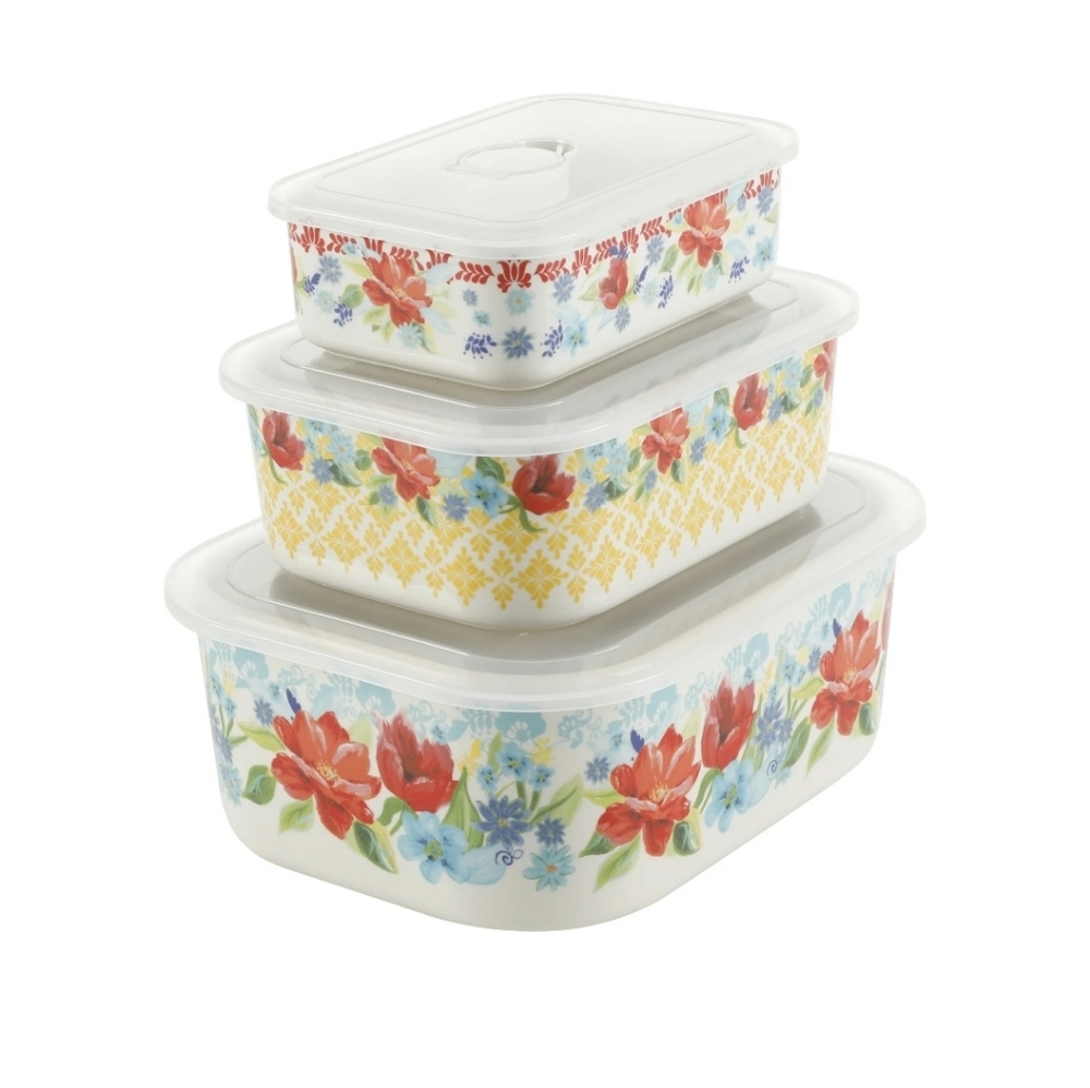 Pioneer Woman Spring Bouquet nesting bowls with vented lids